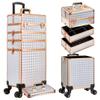 AROUS 5 in 1 Rolling Makeup Train Case Cosmetology Case on Wheels Large Cosmetic Organizer Travel Cart for Hairstylist Artist Nail Beauty Salon Barber,White view 1