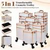 AROUS 5 in 1 Rolling Makeup Train Case Cosmetology Case on Wheels Large Cosmetic Organizer Travel Cart for Hairstylist Artist Nail Beauty Salon Barber,White view 3