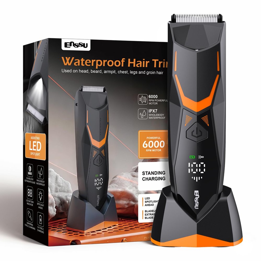 Manscape Body Hair Trimmer for Men with LED Light for Balls/Pubic/Groin/Legs/Chest, IPX7 Waterproof Body Groomer with Ceramic Blade, Fast Charging Shaver for Wet or Dry Use