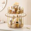360 Rotating Makeup Organizer, Upgraded 2 Tier Skincare Perfume Organizers for Women, Bathroom Organizer Countertop, Clear Cosmetic Dresser Organizer with Makeup Brush Holder, Sink&Counter(Amber) view 1