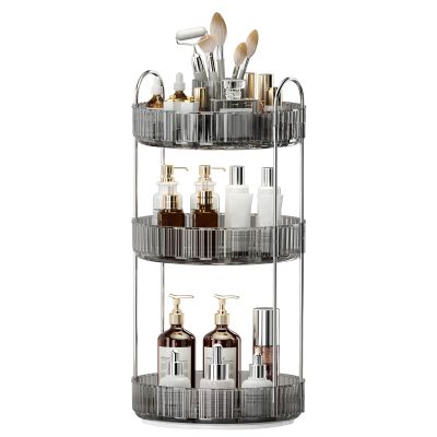 360 Rotating Makeup Organizer, Upgraded 3 Tier Skincare Perfume Organizers for Women, Bathroom Organizer Countertop, Clear Cosmetic Dresser Organizer with Makeup Brush Holder, Sink&Counter(Grey)