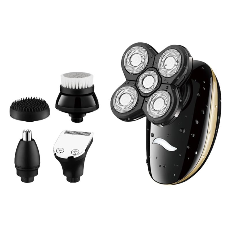 DEARMAMY 5-in-1 USB Rechargeable Electric Shaver Beard Trimmer for Men Washable Rotary Razor Facial Hair Trimmer Portable Grooming Kit for Wet/Dry Use