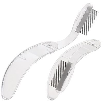 CALLARON 2Pcs Eyebrow and Eyelash Comb Set Foldable Stainless Steel Lash Separator and Brow Brush Portable Beauty Tools for Girls for Makeup Application