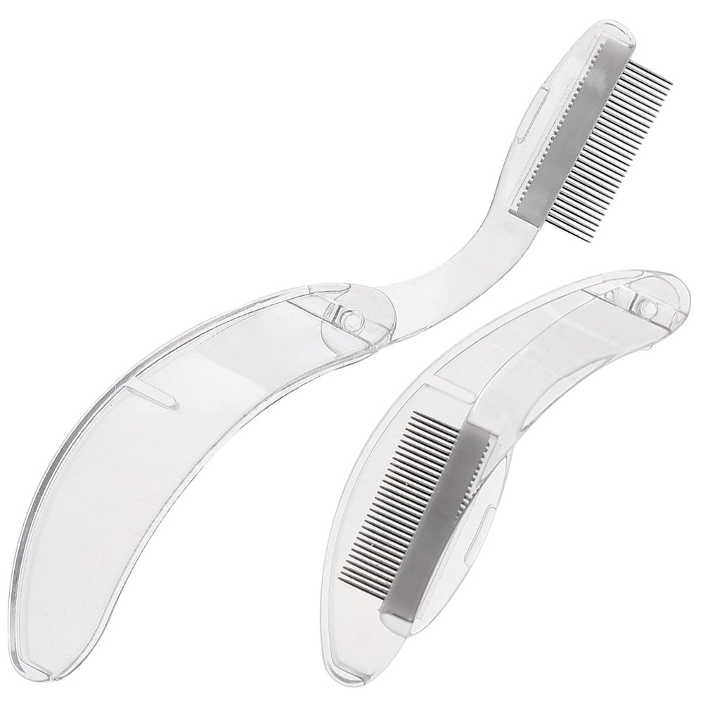 CALLARON 2Pcs Eyebrow and Eyelash Comb Set Foldable Stainless Steel Lash Separator and Brow Brush Portable Beauty Tools for Girls for Makeup Application