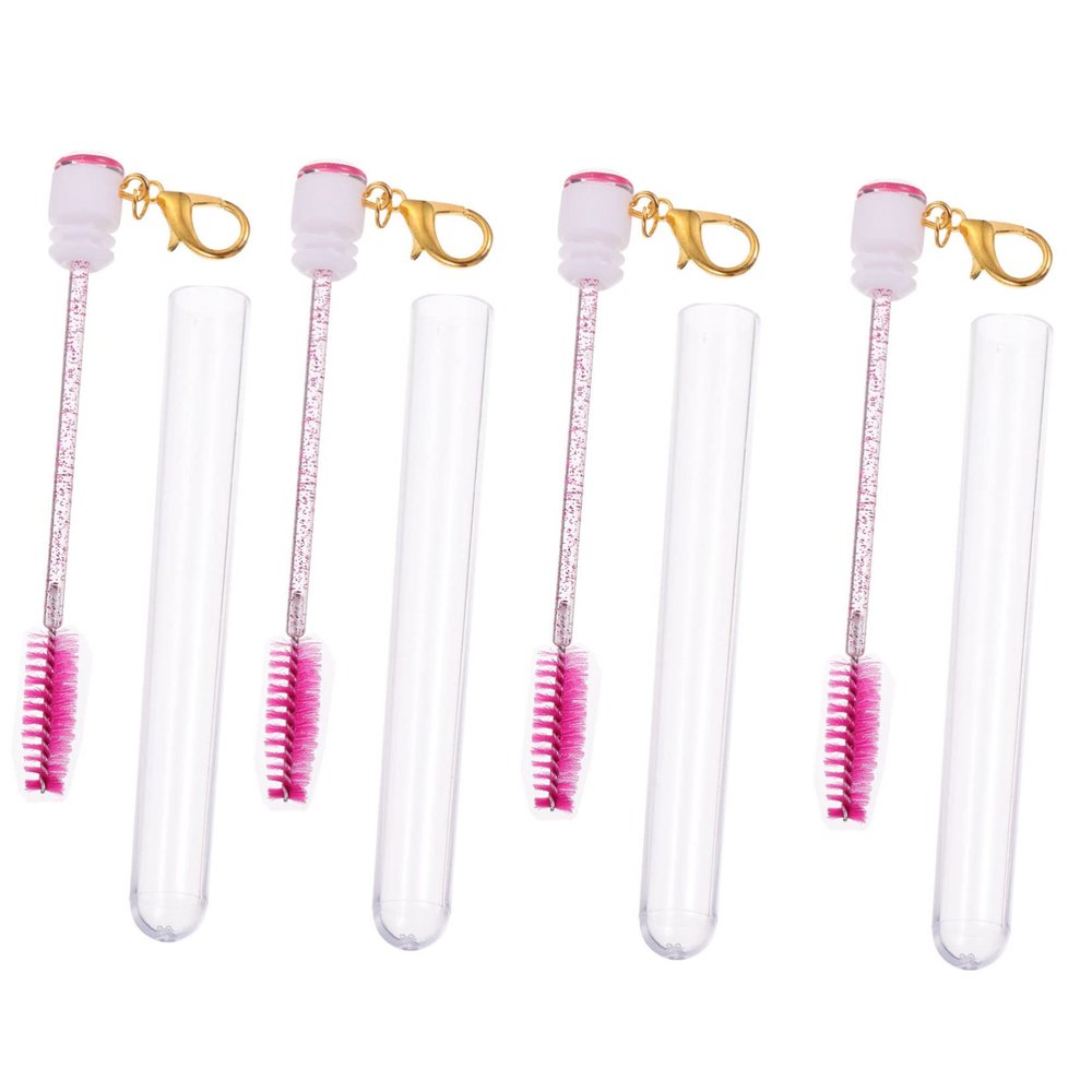 LOLIPPYY 4pcs Rhinestone Eyelash Brush Keychain Tubes Portable Makeup Applicator for Beauty Enthusiasts for Travel and Daily Use