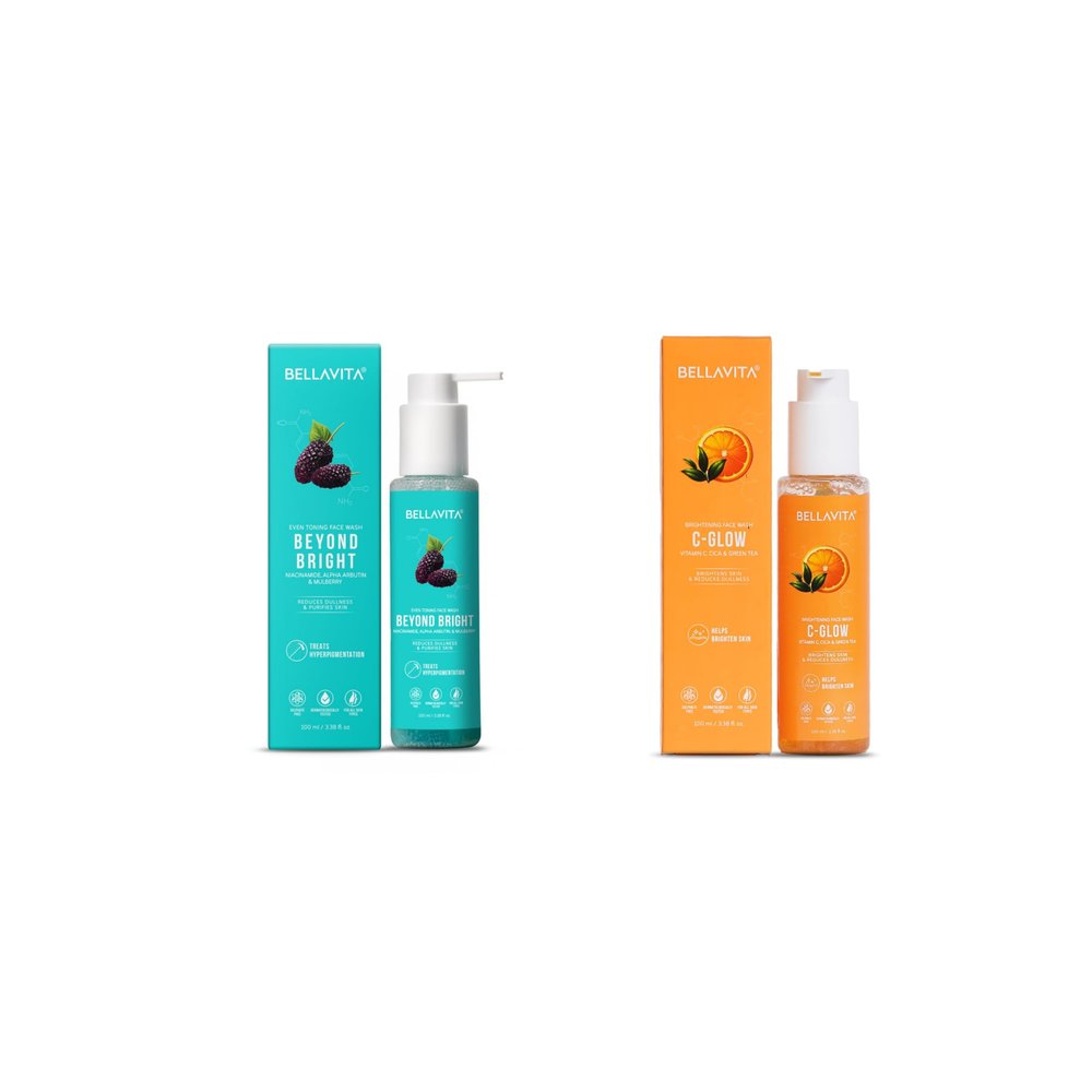 Bellq. Wita Organic Vitamin C-Glow Natural Face Wash for Oil Control, Acne Removal. (100 ml) & Beyond Bright Face Wash/Niacinamide, Alpha Arbutin & Mulberry/Treats Pigmentation. (100 ml)