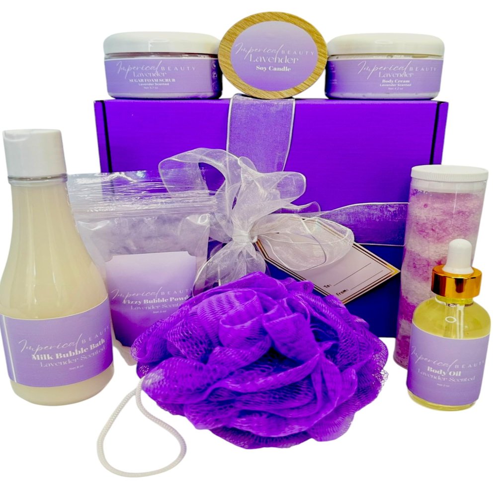 Lavender Spa Box 8 Piece skin care set, Birthday Gifts for Women, Mother's Day Gifts, Self Care Package,Bridal Shower gifts, get well gifts for women, gifts for mom, best friend birthday gifts, bath essentials for women relaxing, spa set for woman, t