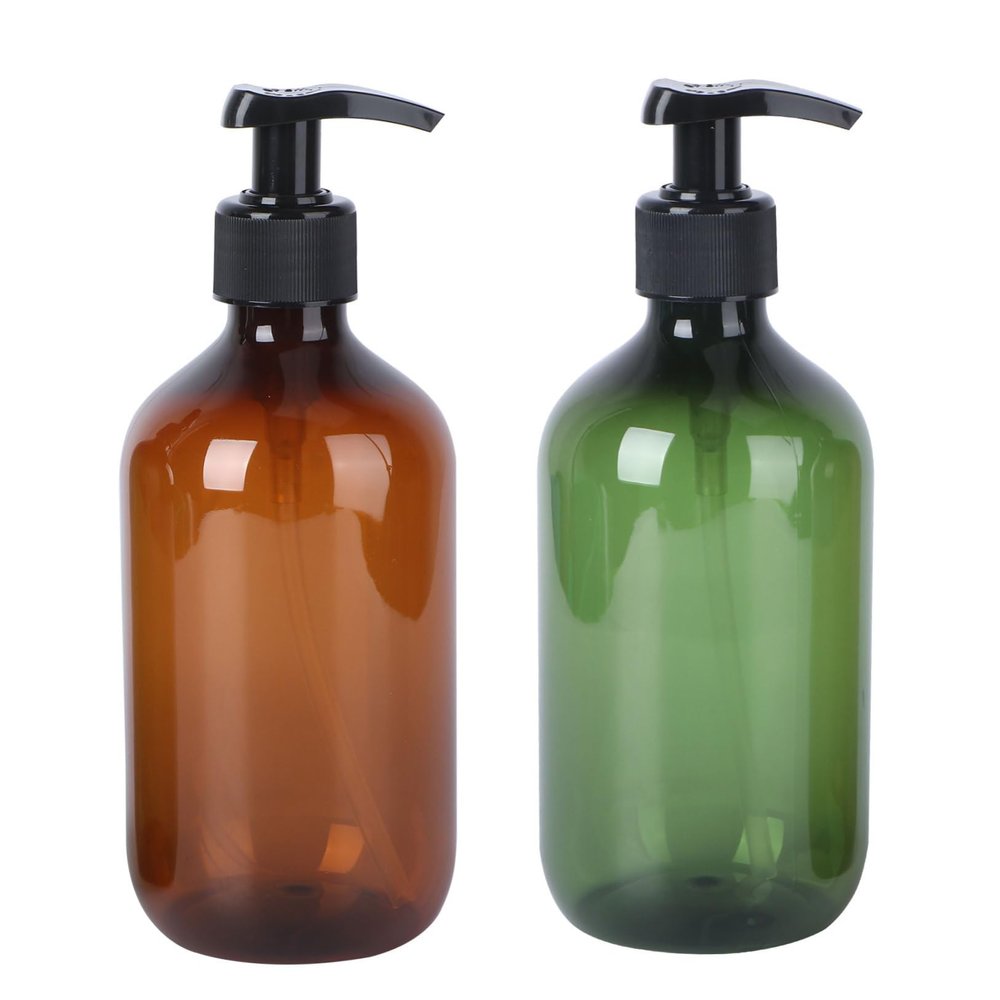 2Pcs 500ml PET Travel Shampoo Pump Dispensers, Green Airless Lotion Bottles