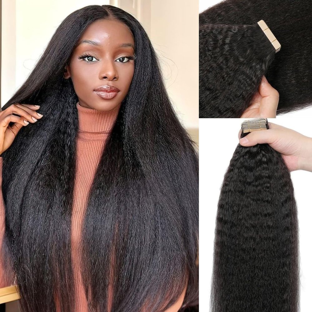 40pcs Invisible Tape in Hair Extensions 24 Inch 100g Kinky Straight Tape ins Human Hair Extensions 3c 4a Natural Black Skin Weft Best Seamless Tape Extensions Real Human Hair