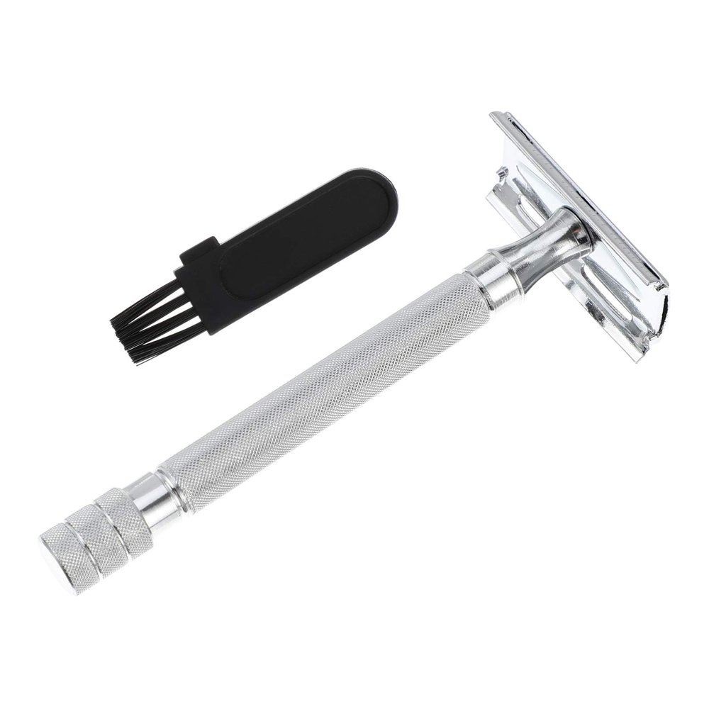EXQUIMEUBLE Double Edge Safety Razor Brush Manual Metal Beard Trimmer for Men Reusable Shaving Tool Compatible Safety Razor Blades Easy to Use for Grooming at Home