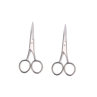 DEARMAMY 2pcs Nose Hair Scissors for Men Facial Hair Scissors Stainless Steel Professional Beard Trimmer