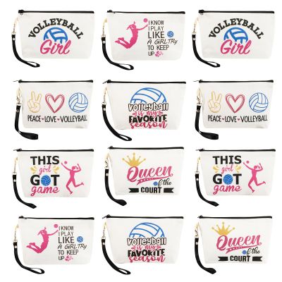 12 Pcs Volleyball Makeup Bag Gifts for Team, Volleyball Gifts for Teen Girls with Canvas Makeup Bags, Inspirational Volleyball Gifts for Team to Store Cosmetics and Various Objects (8.3 x 5.1 Inches)
