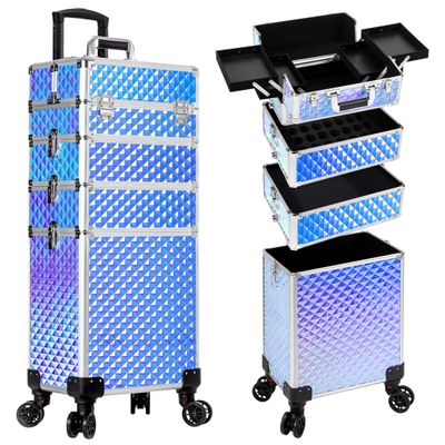AROUS Rolling Makeup Train Case 4 in 1 Cosmetology Case on Wheels Large Storage Cosmetic Trolley with Key Salon Barber Case Traveling Cart Trunk, Colorful