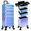 AROUS Rolling Makeup Train Case 4 in 1 Cosmetology Case on Wheels Large Storage Cosmetic Trolley with Key Salon Barber Case Traveling Cart Trunk, Colorful view 1