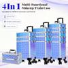 AROUS Rolling Makeup Train Case 4 in 1 Cosmetology Case on Wheels Large Storage Cosmetic Trolley with Key Salon Barber Case Traveling Cart Trunk, Colorful view 2