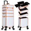 AROUS Rolling Makeup Train Case 4 in 1 Cosmetology Case on Wheels Large Storage Cosmetic Trolley with Key Salon Barber Case Traveling Cart Trunk,White view 2