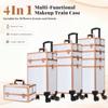 AROUS Rolling Makeup Train Case 4 in 1 Cosmetology Case on Wheels Large Storage Cosmetic Trolley with Key Salon Barber Case Traveling Cart Trunk,White view 3