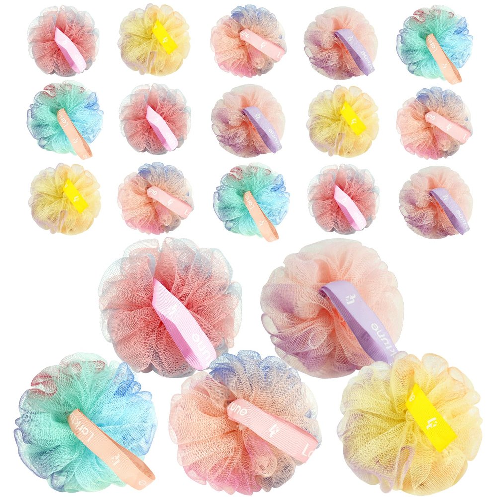 20 Pack Mini Shower Loofah Bath Sponge 20G, Soft Travel Size Nylon Mesh Puff for Body Wash, Loofah Shower Exfoliating Scrubber Pouf for Women and Men, Full Cleanse, Beauty Bathing Accessories