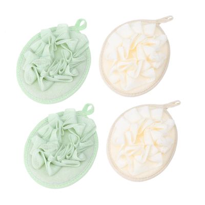 Happyyami 4pcs Shower Ball Bath Poufs Scrubber Sponges Rich Bubble Soft Feeling Easy to Use