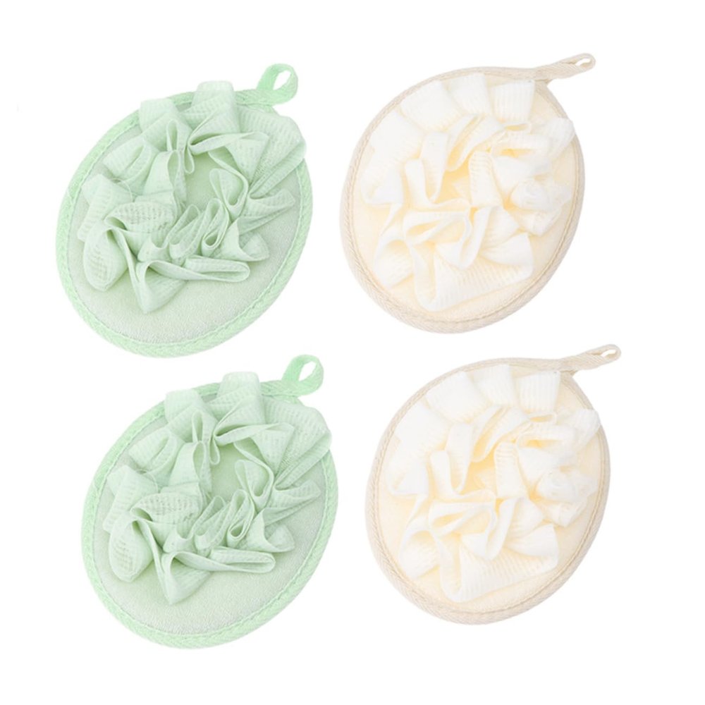 Happyyami 4pcs Shower Ball Bath Poufs Scrubber Sponges Rich Bubble Soft Feeling Easy to Use