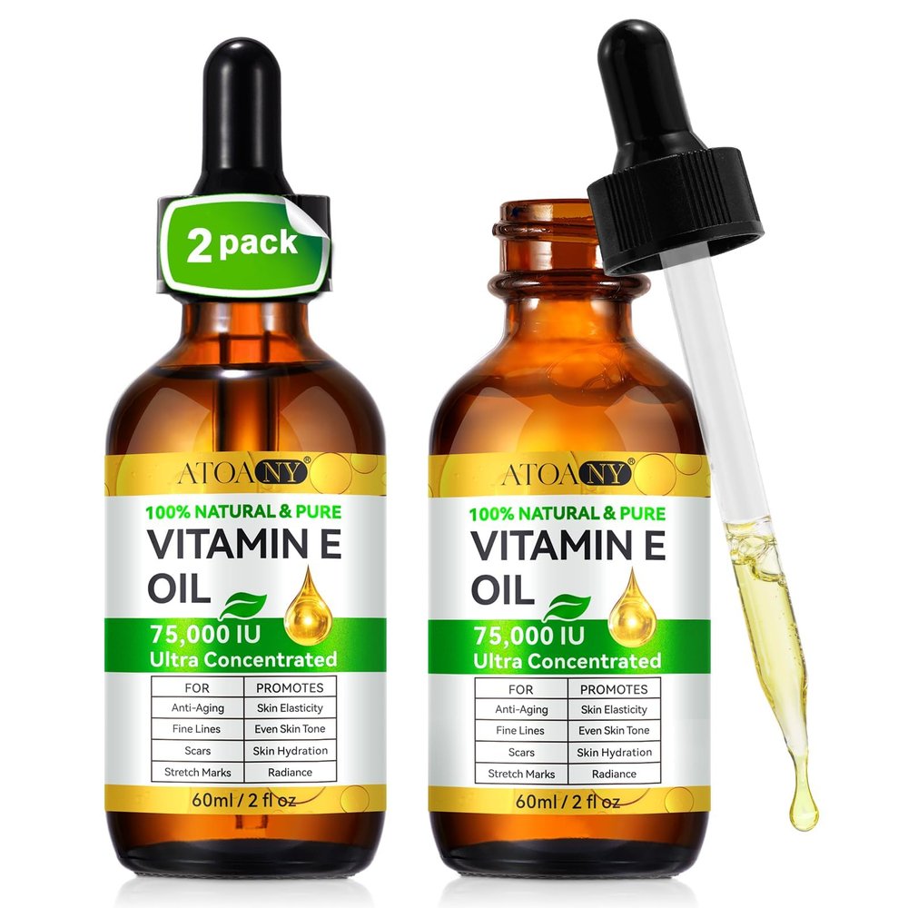 2PC Vitamin E Oil, 75000 IU Ultra Concentrated  100% Natural & Pure for Face & Skin  Moisturizes Dry Skin & Helps Improve Skin Appearance  Mothers Day Gifts for Mom, Women, Wife