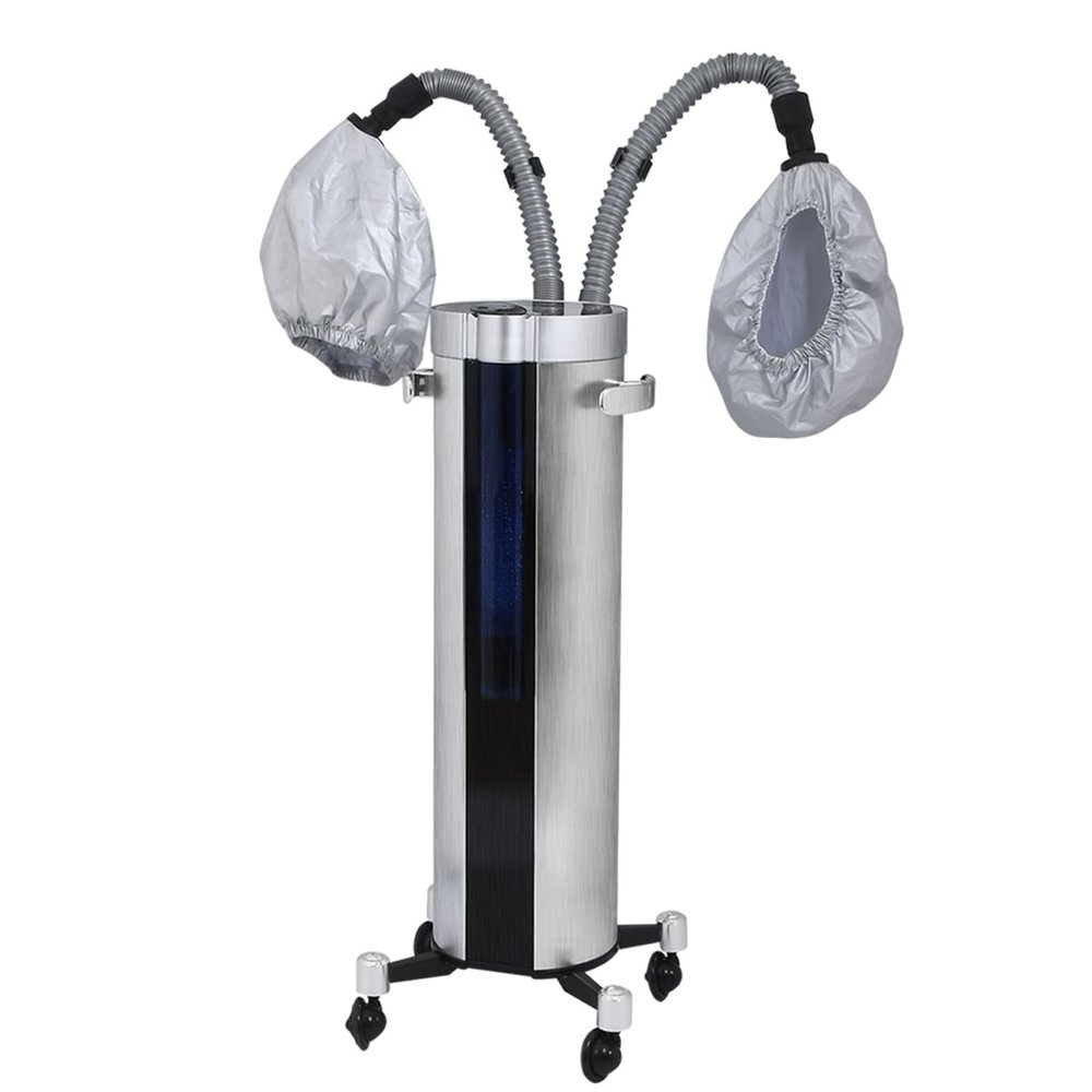 Jcgly Nano Hair Steamer with 2 Caps, Standing Professional Hair Processor, 2-in-1 Hair & Face Steamer for Salon SPA Barber Shop, Silver Aluminum Alloy