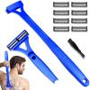 Dexspoeny Back Shaver for Men & Women(DIY), Body Hair Trimmer with Foldable Extra Long Ergonomic Handle, Wet Dry Shaving & Safety Razor Technology with 8 Pcs Ultra Sharp Replaceable Blades (Blue) view 1