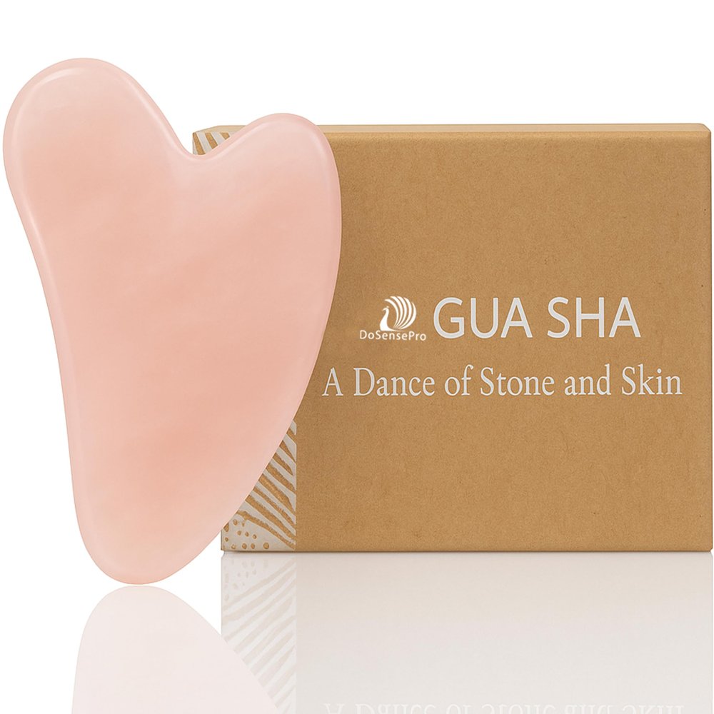 DoSensePro Rose Quartz Gua Sha Facial Tool - Heart-Shaped Crystal for Puffiness, Lymphatic Drainage, Facial Sculpting & Relaxation - Hand-Carved Stone from Brazil, Used in Traditional Beauty Rituals
