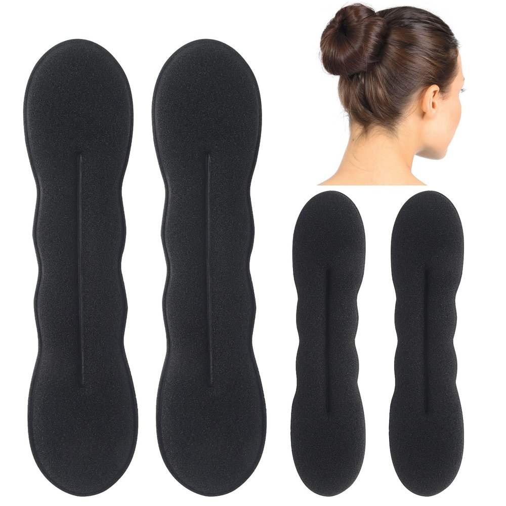 4-Pack Hair Bun Maker for Women - 2 Small & 2 Large Non-Slip Foam Sponge Bun Shapers for Easy Updos, Lazy Hair Curler Bun Clips, Reusable Magic Bun Curler for Long/Short/Thick/Thin Women Hair