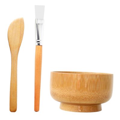 BAZEITFLOW Wooden Facial Mask Mixing Bowl Set Bamboo Mask Applicator with Scraper and Mixing Bottle DIY Beauty Tools for Salon Use