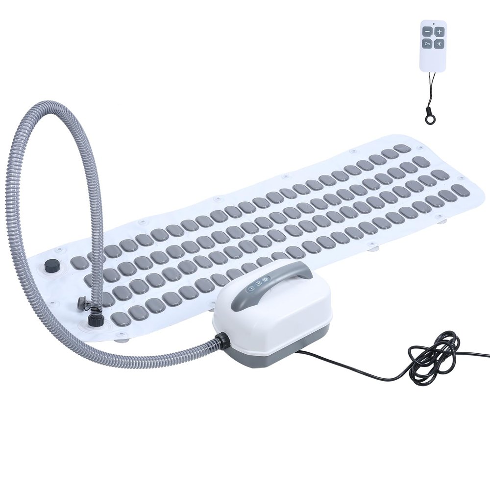 wicoanox Portable Spa Bubble Bath Mat Bath Spa Massage Mat, Full Body Bubbling Bath Non-Slip Mat with Remote & Pillow, Electric Air Pump & Adjustable Bubble Settings Bathtub Bubble Machine White