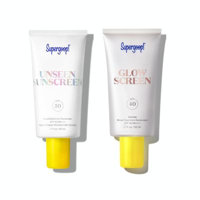Supergoop! Unseen Sunscreen SPF 50 Invisible Sun Protection for Face (1.7 fl oz) + Glowscreen SPF 40, Sunrise (1.7 fl oz)
