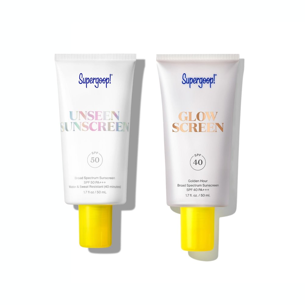 Supergoop! Unseen Sunscreen SPF 50 Invisible Sun Protection for Face (1.7 fl oz) + Glowscreen SPF 40, Golden Hour (1.7 fl oz)