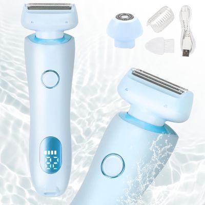 Bikini Trimmer for Women Electric Razors, Electric Razor 2 in 1 Shaver Pubic Hair, LED Display with IPX7 Waterproof - Rechargeable Lady Trimmer for Underarm Body Leg Face (Blue)
