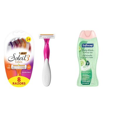 BIC Soleil Smooth Colors Women's Disposable Razors, 8 Count & Softsoap Body Wash & Gel Cucumber, 20oz, pack of 1