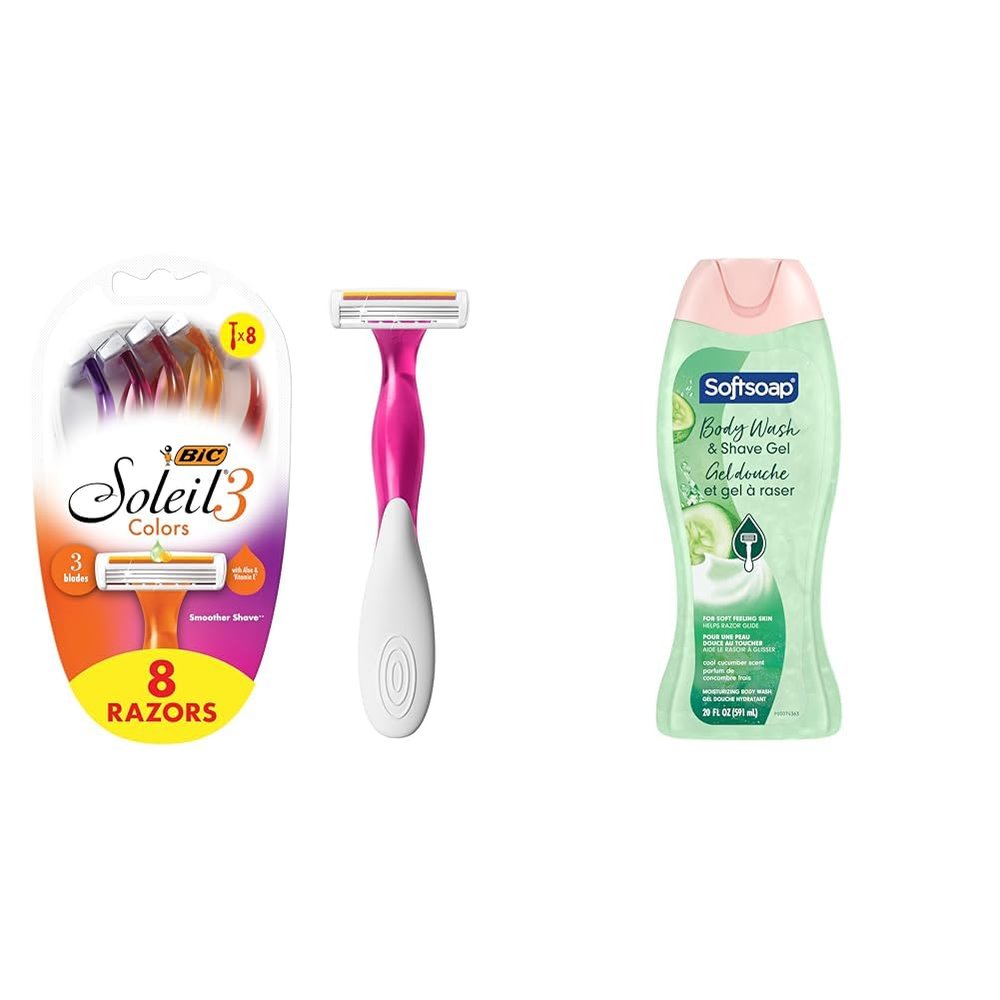 BIC Soleil Smooth Colors Women's Disposable Razors, 8 Count & Softsoap Body Wash & Gel Cucumber, 20oz, pack of 1