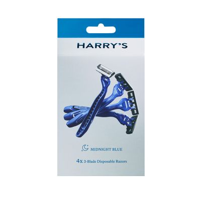 Harry's Men's Disposable Razors, 3-Blade Razors with Lubricating Strip and Pivoting Head, 4 Count