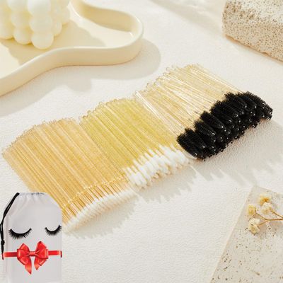 300PCS Eyelash Extension Supplies Kit, Disposable Micro Swab Brushes Eyebrow Spoolies Lip Brushes Mascara Wands Makeup Applicator Tools(Gold)