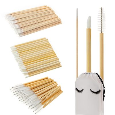 300PCS Bamboo Eyelash Extension Kit  Disposable Micro Swab Brushes, Natural Material Spoolies, Lip Brushes, Mascara Wands, Makeup Applicator Tools