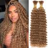 Human Braiding Hair for Boho Braids 100g Honey Blonde Curly Boho Hair for Braiding Knotless 12A Deep Wave Bulk Bohemian 2 Bundles/Pack Color 27 1.36 Inch view 1