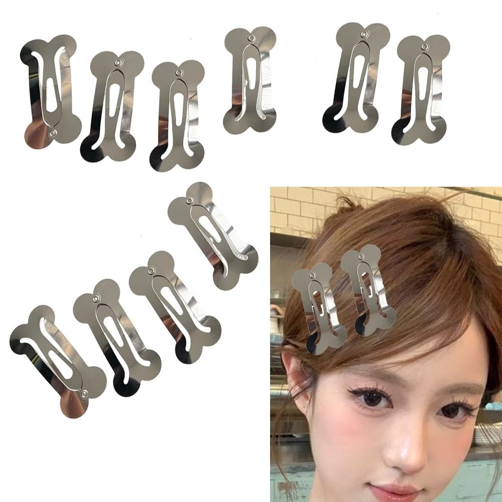 Dog Bone Hair Clips Metal Snap Barrettes for Women Girls Silver Bones Hair Clip Y2K Accessories Non Slip Dog Bone Barrette Hairpin Halloween Costumes Cosplay Clips 10Pcs