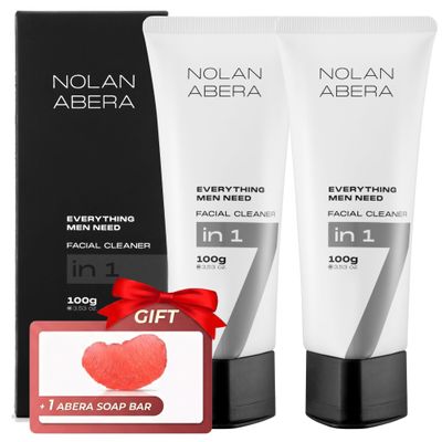 ABERA Nolan Daily Facial Cleanser for Men, Oil Control & Deep Cleansing, 3.53 oz (2 Pack) Grapefruit Soap Bar Gift