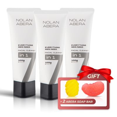 ABERA Nolan Daily Facial Cleanser for Men, Oil Control & Deep Cleansing, 3.53 oz (3 Pack) Soap Bars Gift (Grapefruit & Pineapple)