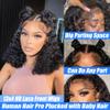 13x4 HD Lace Front Bob Wigs Human Hair Jerry Curly Pre Plucked Short Curly Bob Wig Human Hair Transparent Lace Frontal Bob Wigs for Black Women Natural Black 12 Inch view 3