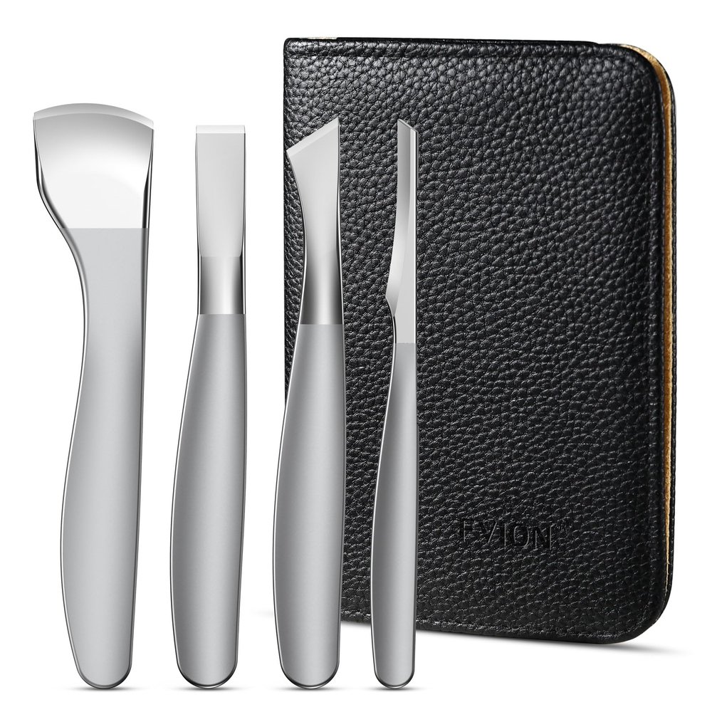 FVION Pedicure Knife Set for Feet  4 PCS Ingrown Toenail Blade Tool Calloused Feet Remover Tool, Stainless Steel Pedicure Tools for Foot Callus Blade Remover for Feet (Short Handle)