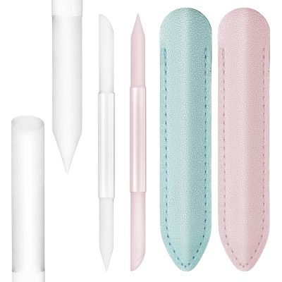 2Pcs Glass Cuticle Pusher with Leather Case, Dual Ended Cuticle Remover Tool Professional Manicure Stick Fingertip Precision Filing Cuticle Remover Tools for Nail Salons Home (Clear, Pink, Green)