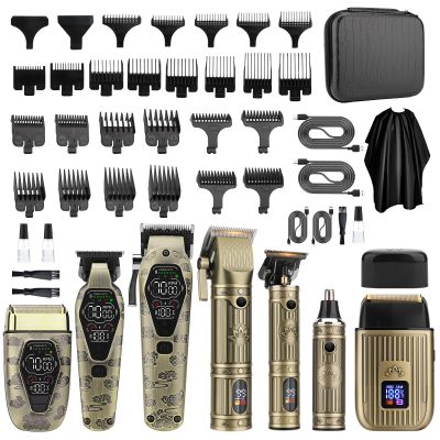 Bomxin Professional Hair Clippers for Men T-Blade Barber Clippers and Trimmer Set Nose Hair Trimmer Foil Shavers for Men Clippers for Hair Cutting, LCD Display
