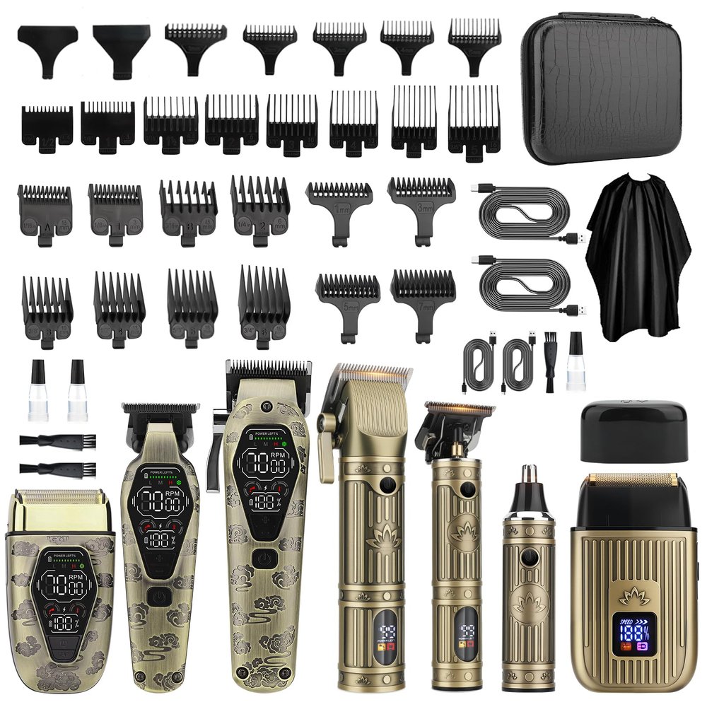 Bomxin Professional Hair Clippers for Men T-Blade Barber Clippers and Trimmer Set Nose Hair Trimmer Foil Shavers for Men Clippers for Hair Cutting, LCD Display