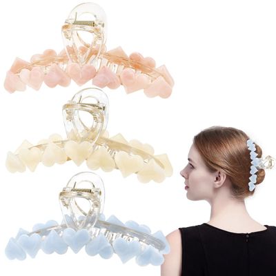 3 PCS Jelly Heart Shaped Hair Clips Large Acrylic Claw Clips