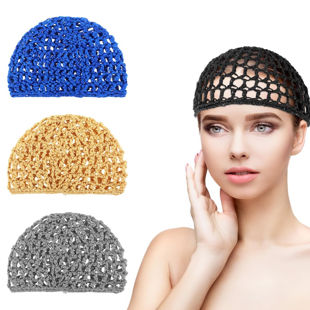 4 Pcs Hair Net for Sleeping, Comfortable Reusable Mesh Crochet Hair Net, Breathable Elastic Crochet Cap for Women Silk Press, (4 Colors)